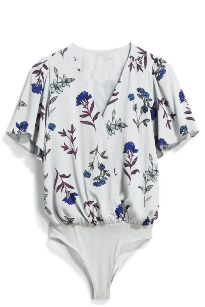 Stitch Fix women’s white floral print bodysuit.