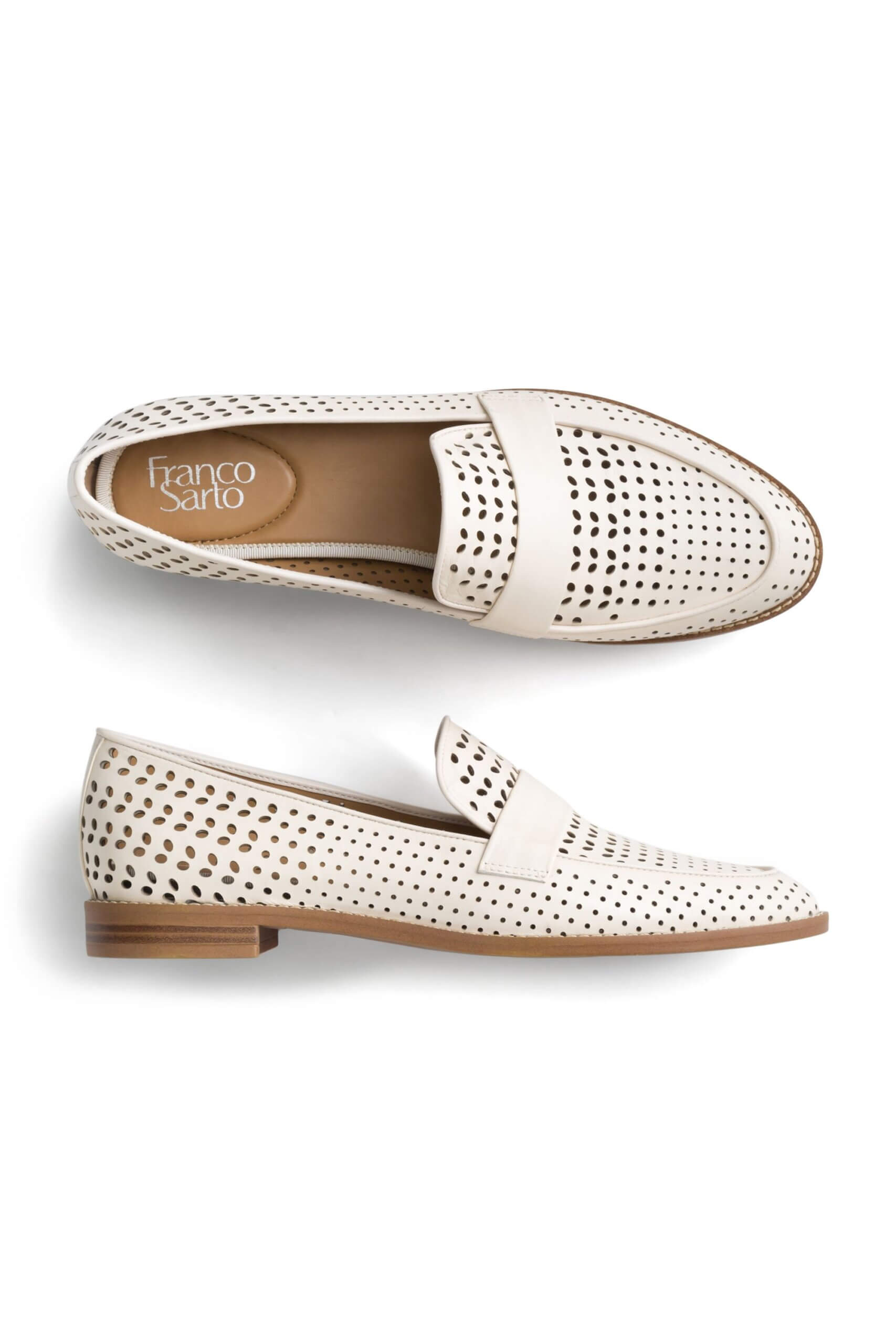 Stitch Fix women’s white perforated leather loafers.