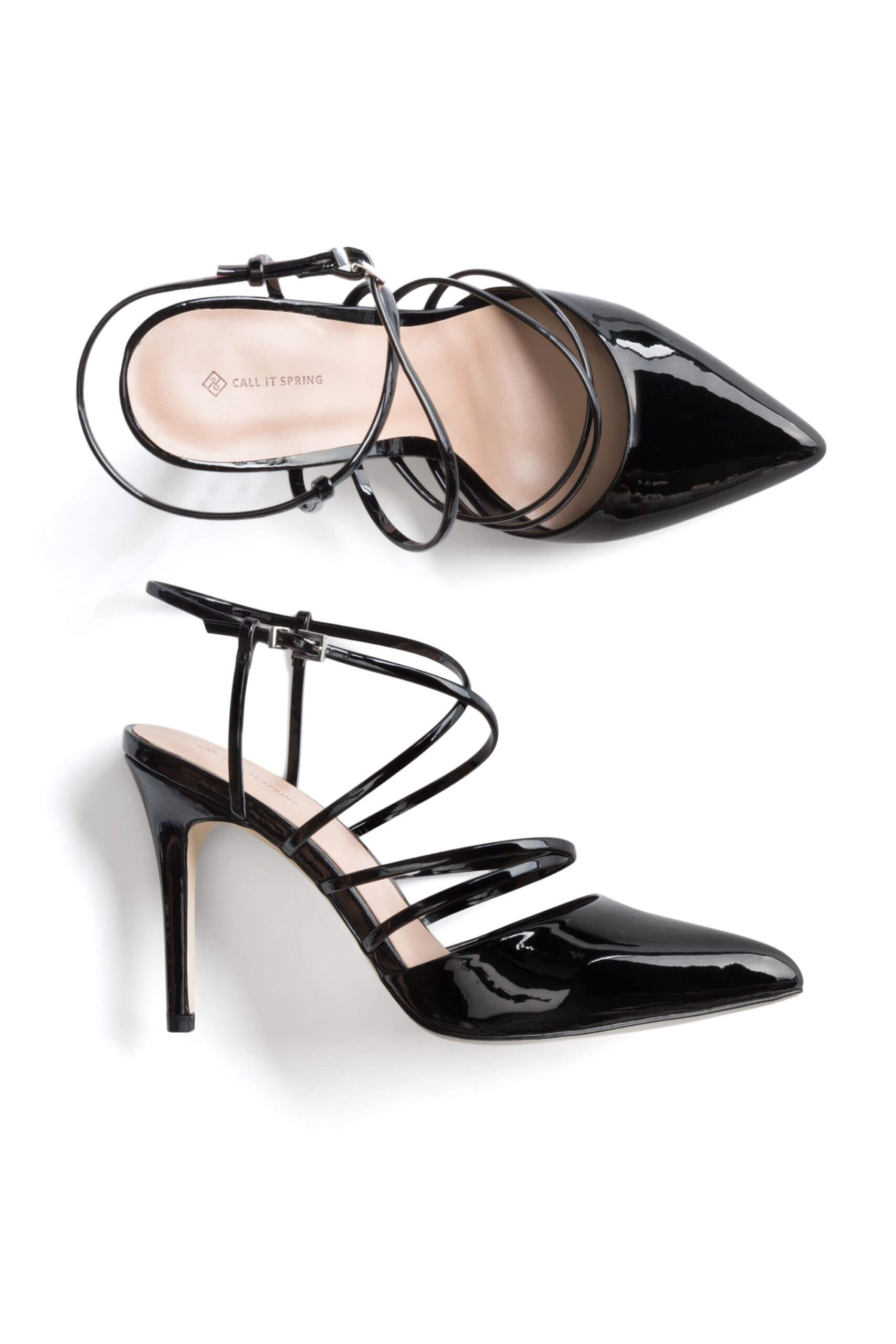 Stitch Fix women’s black patent leather strappy heels.