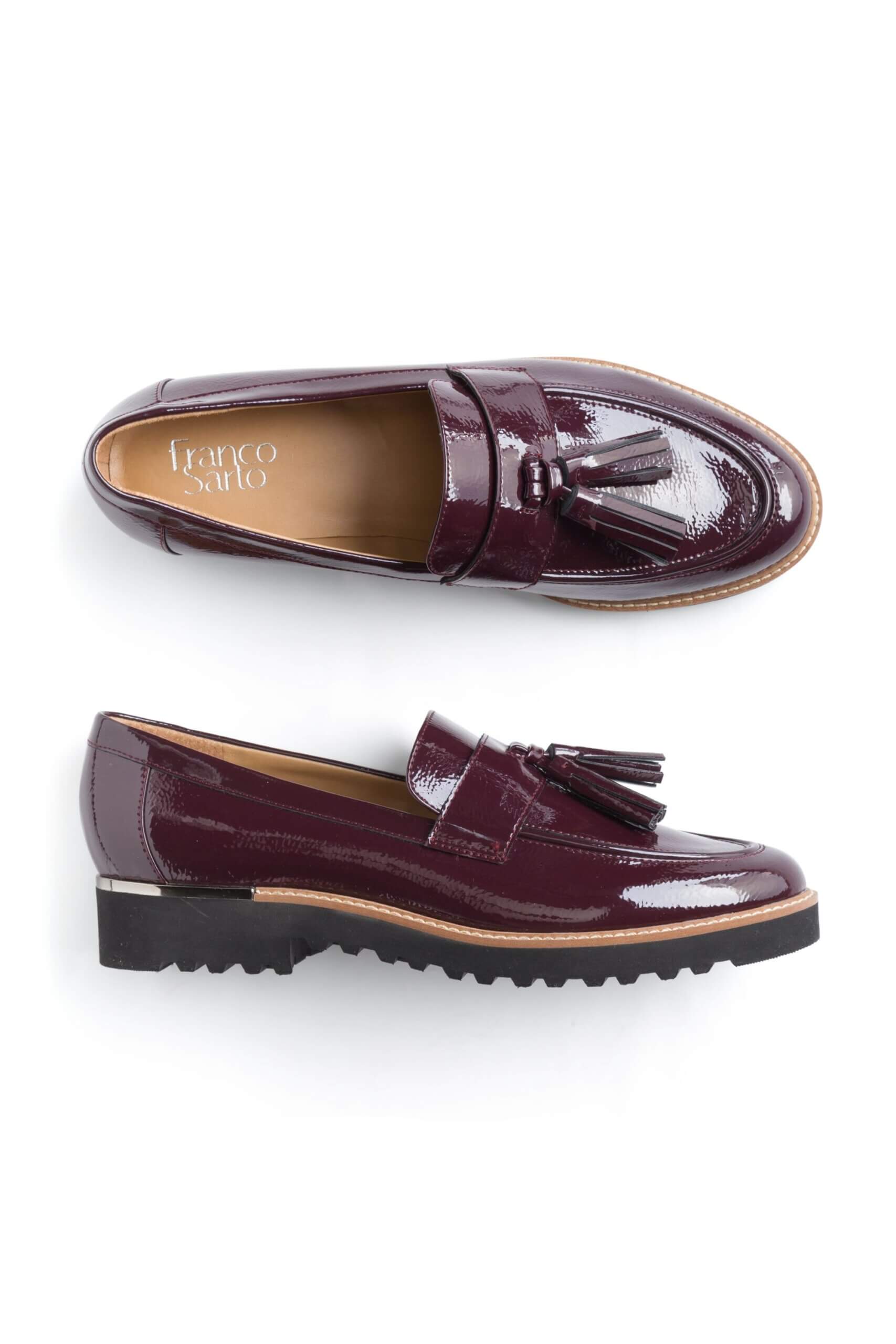 Stitch Fix women’s burgundy patent tassel loafers.