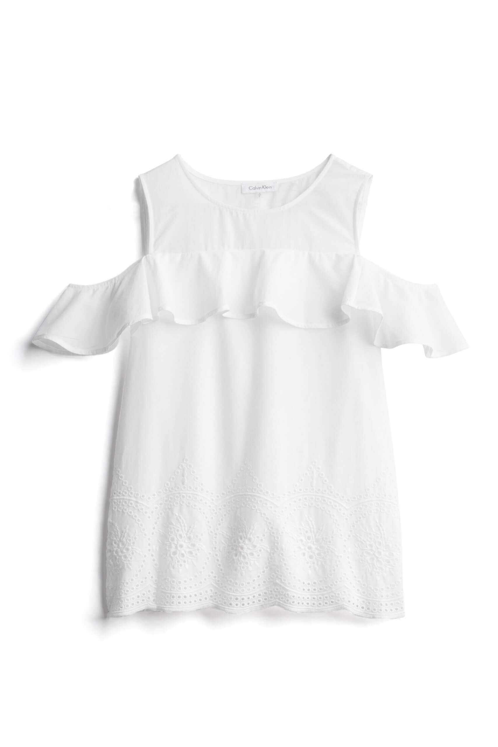 Stitch Fix women’s white ruffle cold-shoulder top.