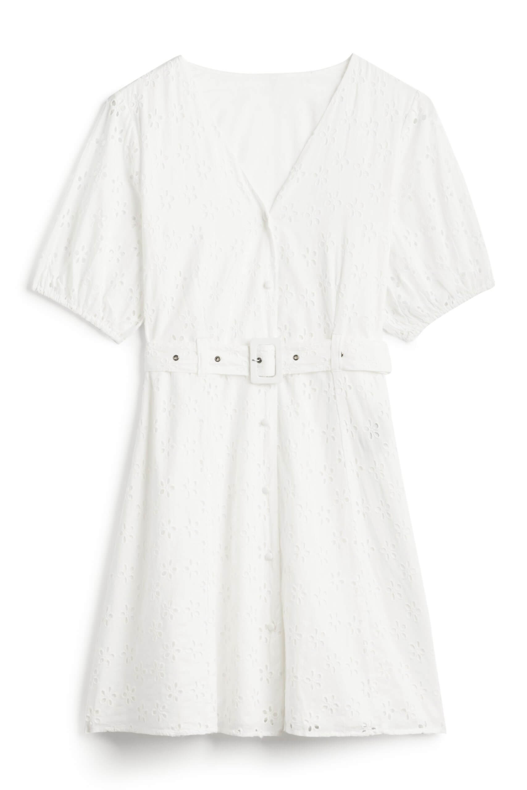 Stitch Fix women’s white short-sleeve v-neck belted dress.