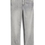 Stitch Fix Women’s grey button-fly straight-leg jeans with frayed hem.