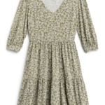 Stitch Fix women’s cottagecore aesthetic green three-quarter sleeve floral dress.