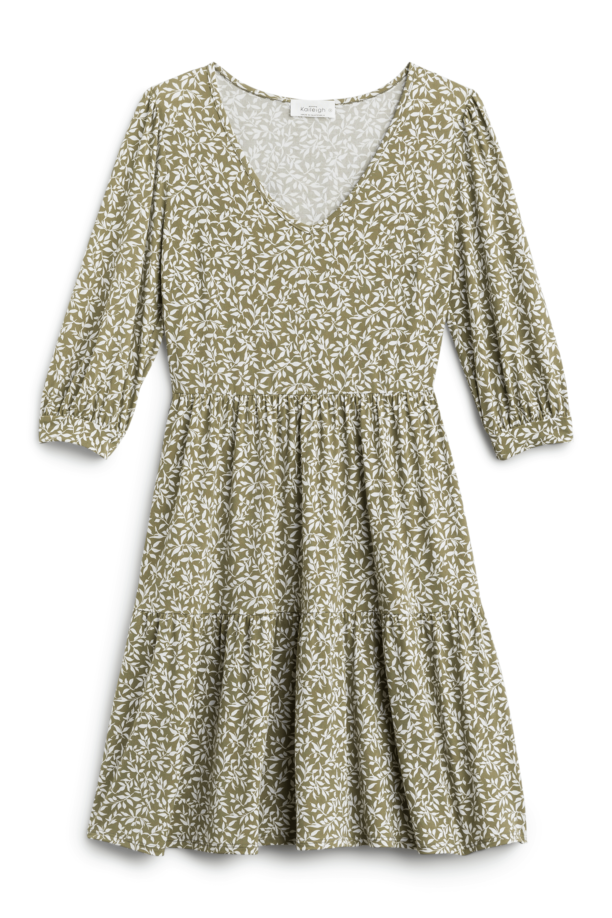 Stitch Fix women’s cottagecore aesthetic green three-quarter sleeve floral dress.