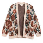 Stitch Fix Women’s tan and burnt orange floral cardigan.