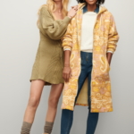 Stitch Fix Women’s model wearing sweater dress, boots and beanie. Second model wearing sweater, jeans, boots and paisley jacket.