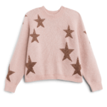 Stitch Fix Women’s pink crew neck pullover sweater with a rose gold star print.
