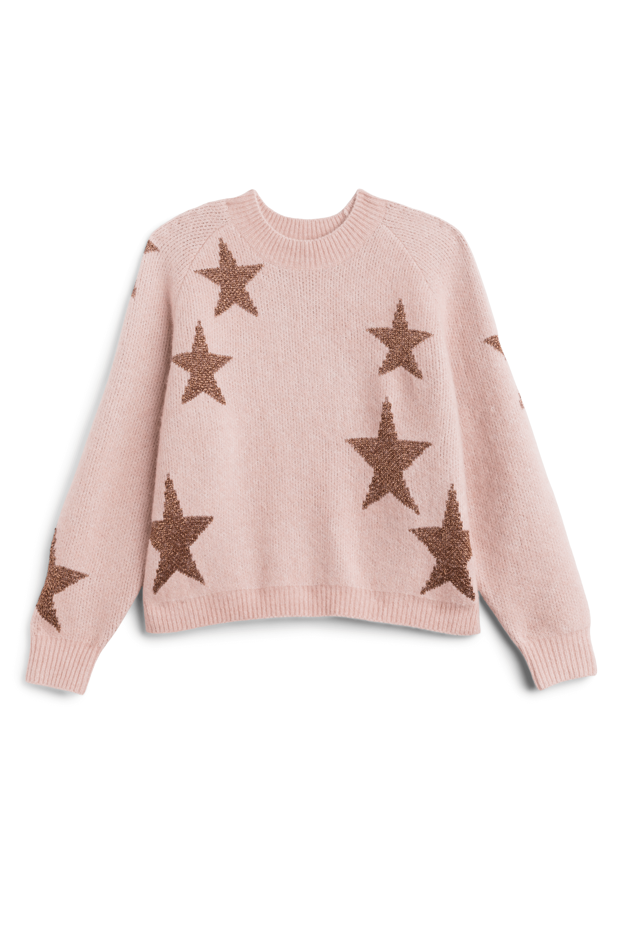 Stitch Fix Women’s pink crew neck pullover sweater with a rose gold star print.