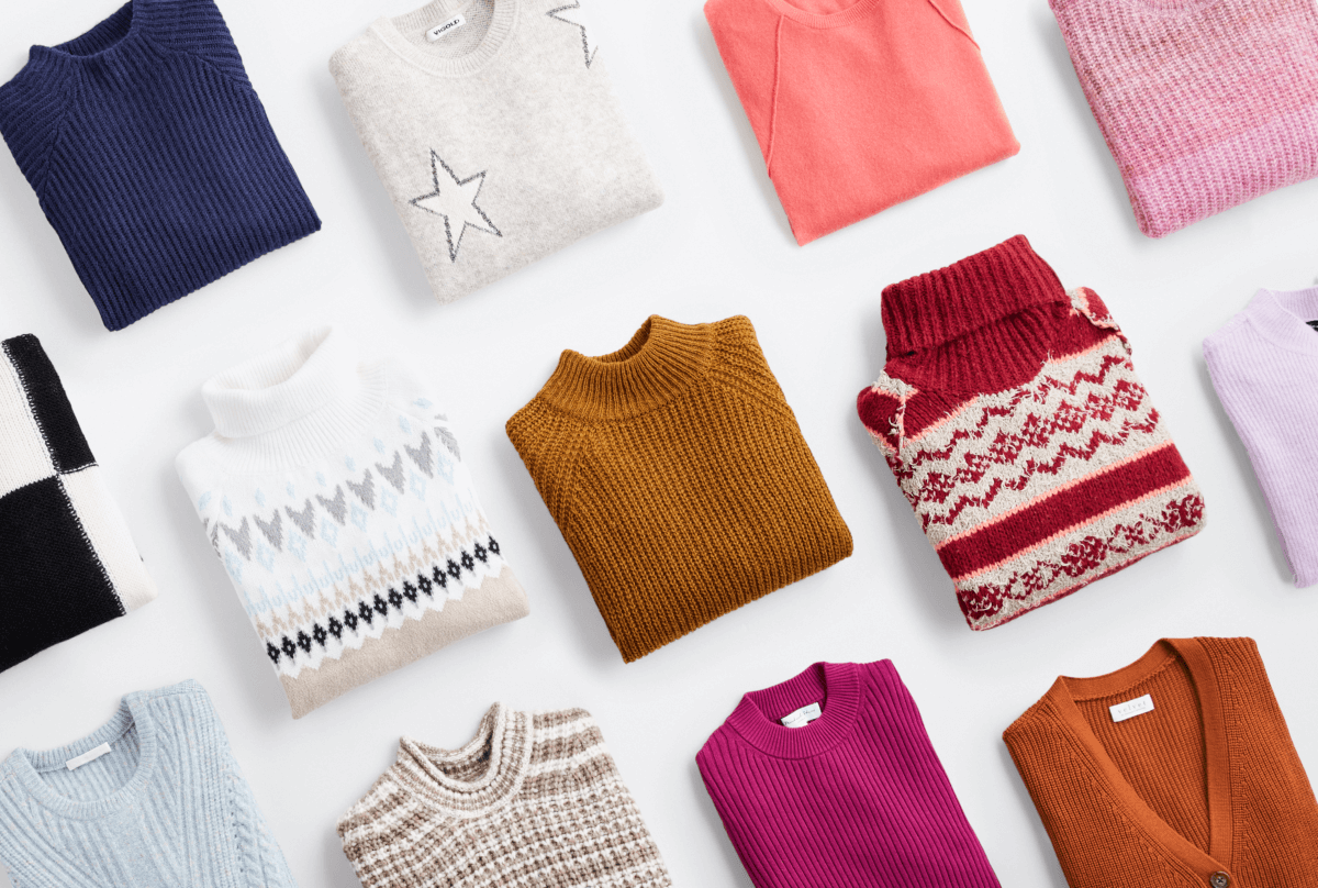 Stitch Fix Women’s cozy fall aesthetic sweaters in various styles, prints and colors.