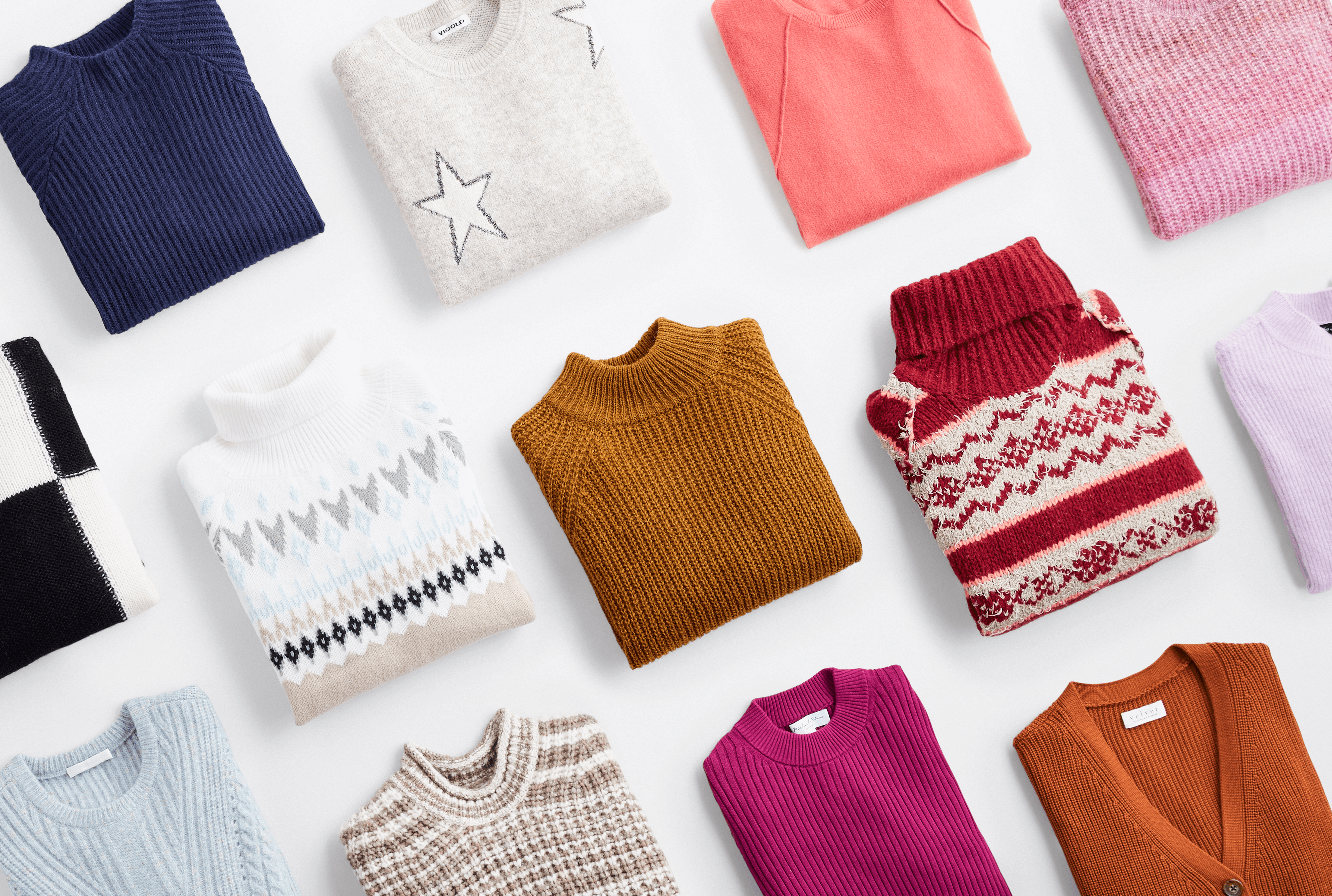 Stitch Fix Women’s cozy fall aesthetic sweaters in various styles, prints and colors.