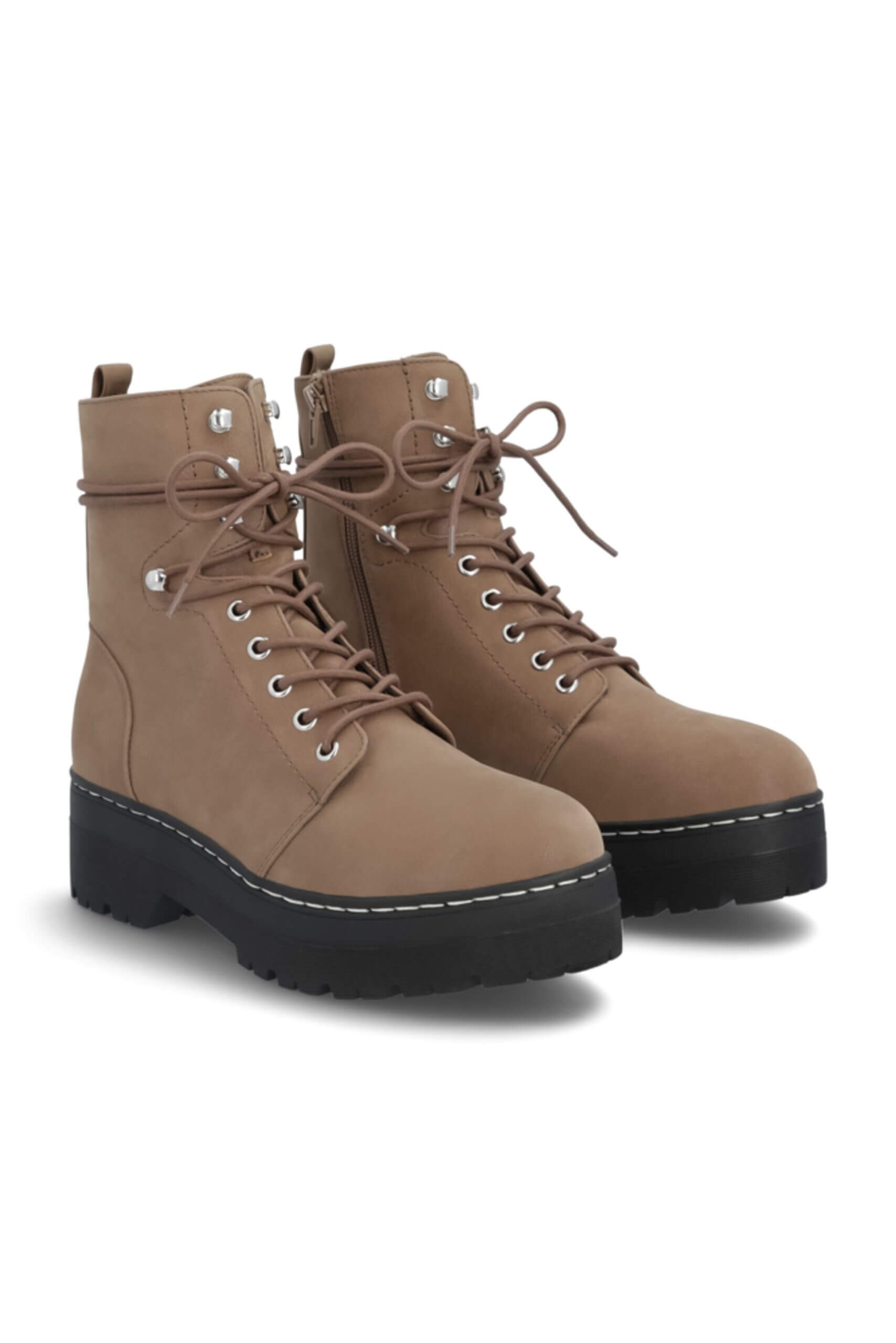 Stitch Fix Women’s taupe platform lace-up boots.