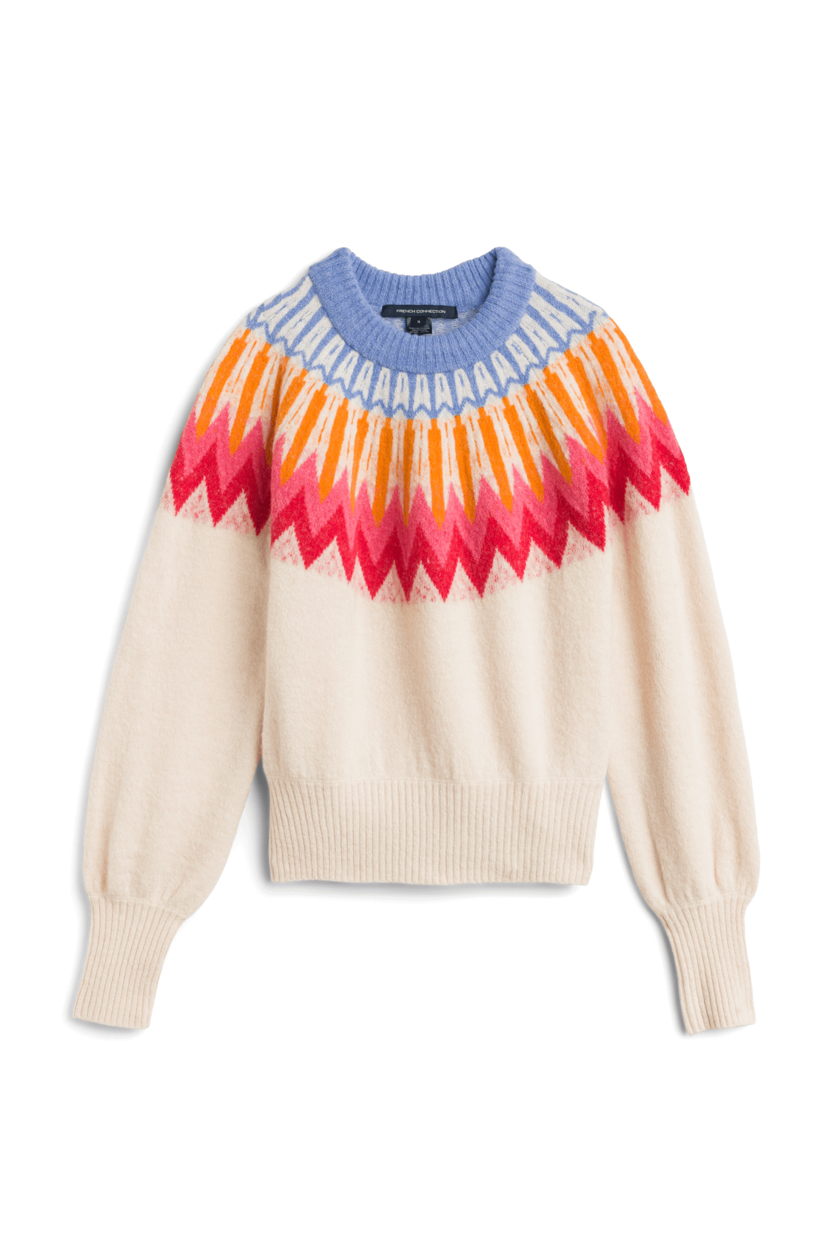 Stitch Fix Women’s off-white, blue, orange and pink Fair Isle pullover sweater.