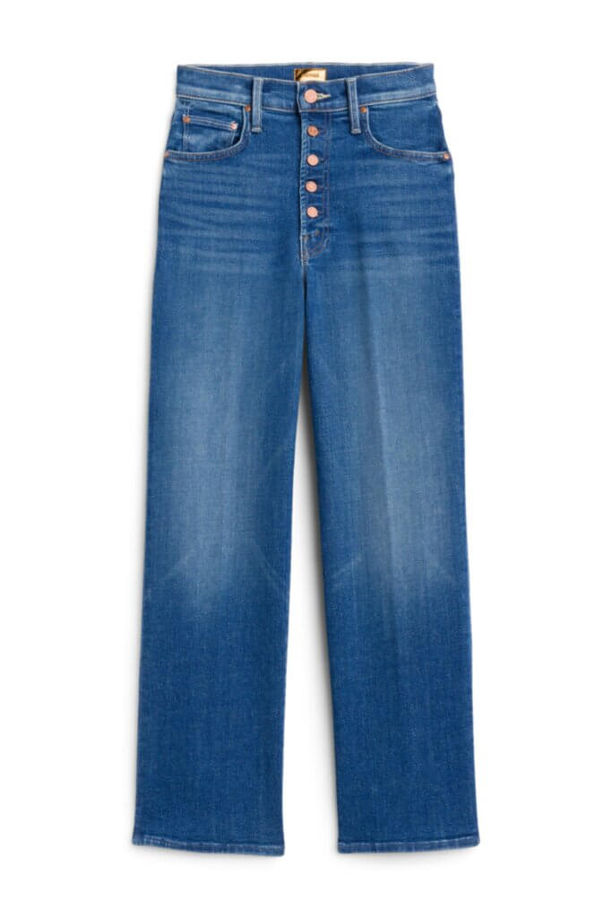 Stitch Fix Women’s button-fly straight-leg collegiate fashion blue jeans.