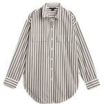 Stitch Fix Women’s black and white striped oversized button-up shirt.