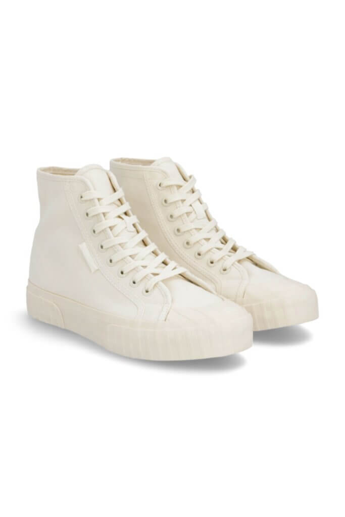 Stitch Fix Women’s white high-top lace-up collegiate fashion sneakers.