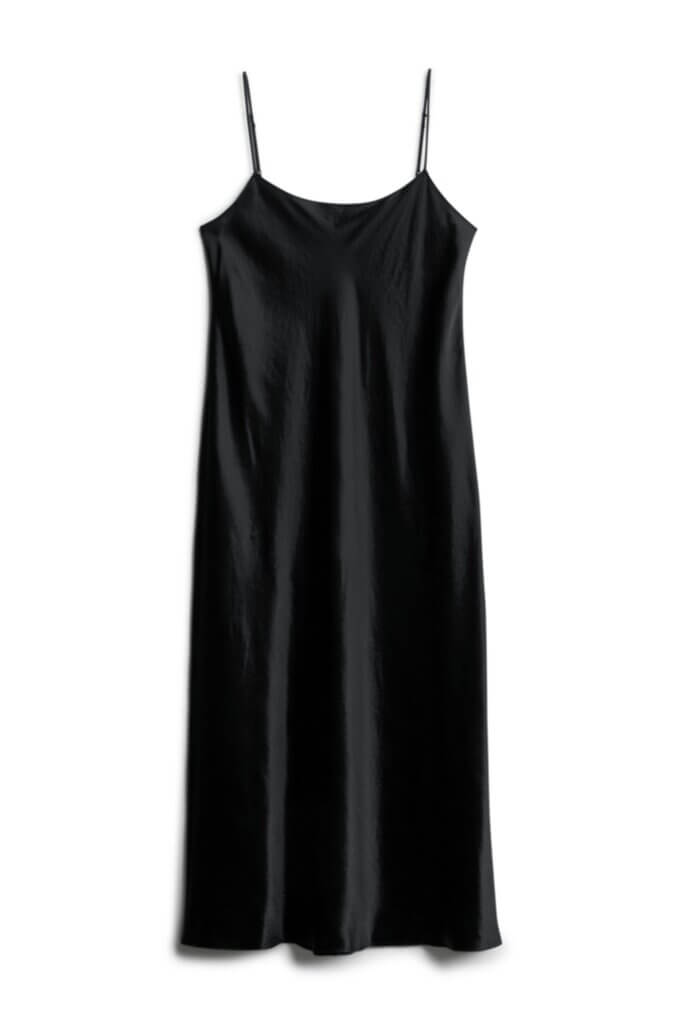 Stitch Fix Women’s black midi satin slip dress.