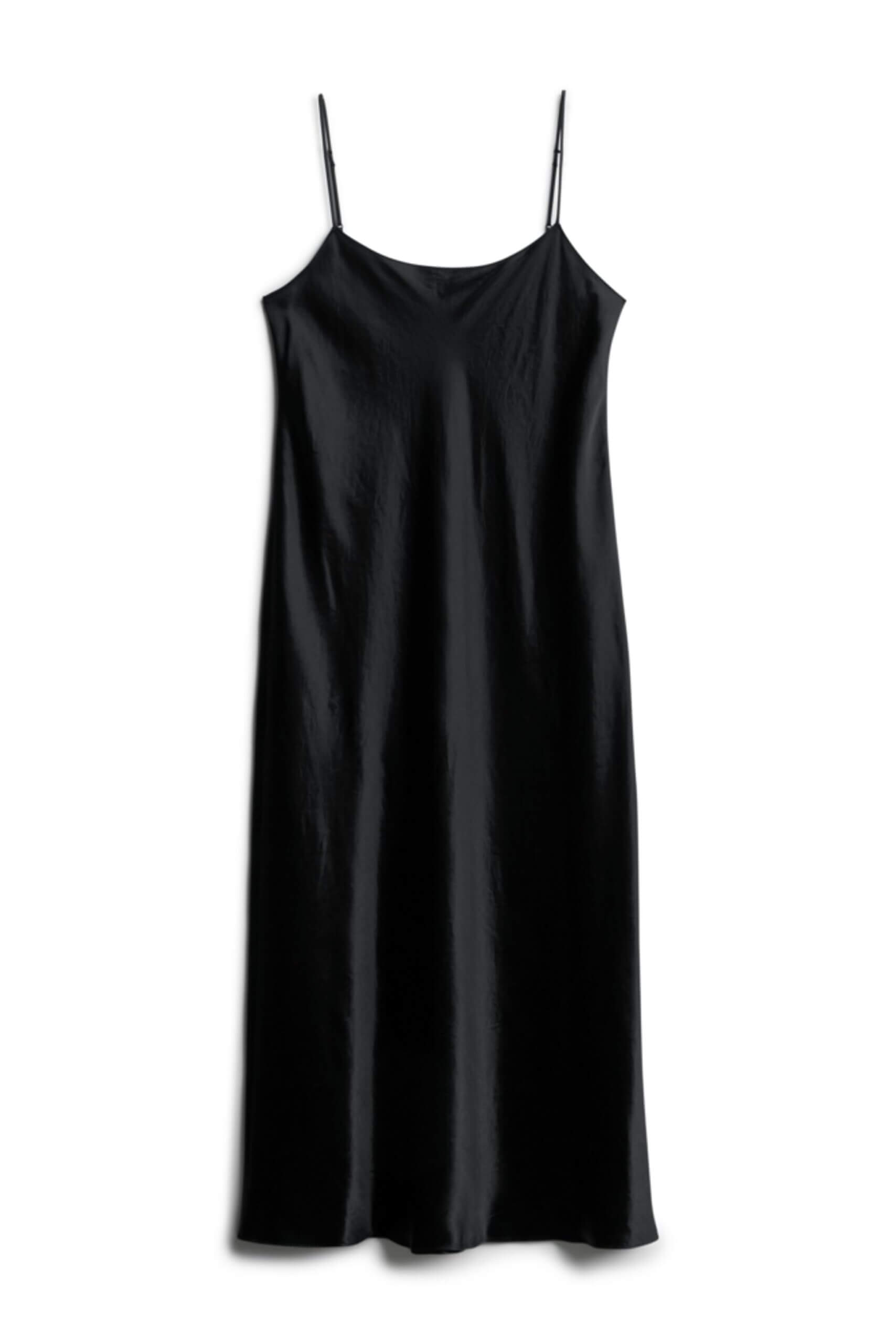 Stitch Fix Women’s black midi satin slip dress.