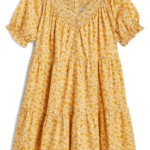 Stitch Fix women’s cottagecore aesthetic yellow floral tiered babydoll dress.