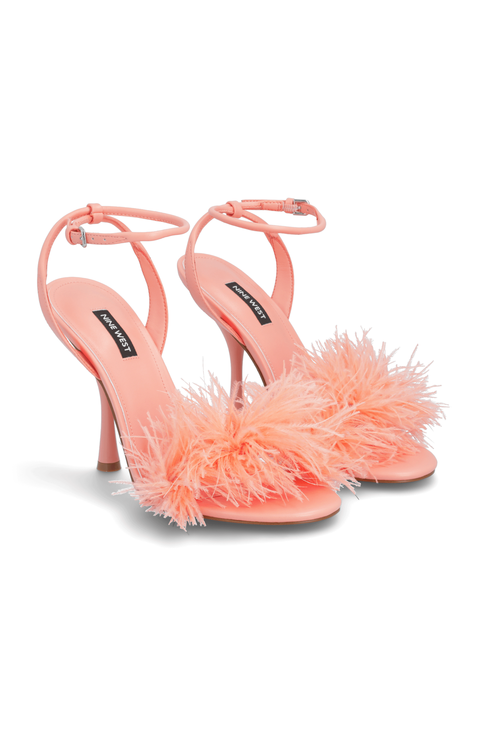 Stitch Fix Women’s coral ankle-strap feather heels.