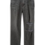 Stitch Fix Women’s faded black grunge style straight-leg distressed jeans.