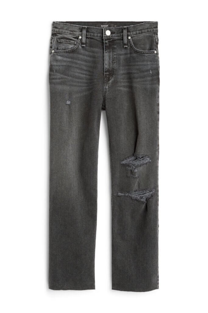 Stitch Fix Women’s faded black grunge style straight-leg distressed jeans.