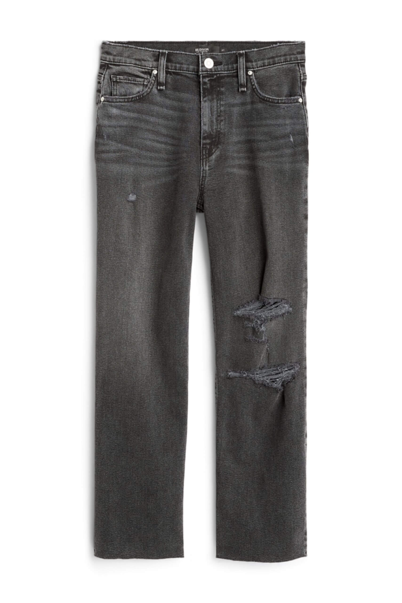 Stitch Fix Women’s faded black grunge style straight-leg distressed jeans.