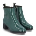 Stitch Fix Women’s dark teal heeled ankle rain boots.