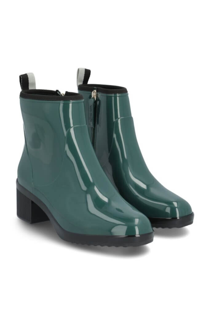 Stitch Fix Women’s dark teal heeled ankle rain boots.