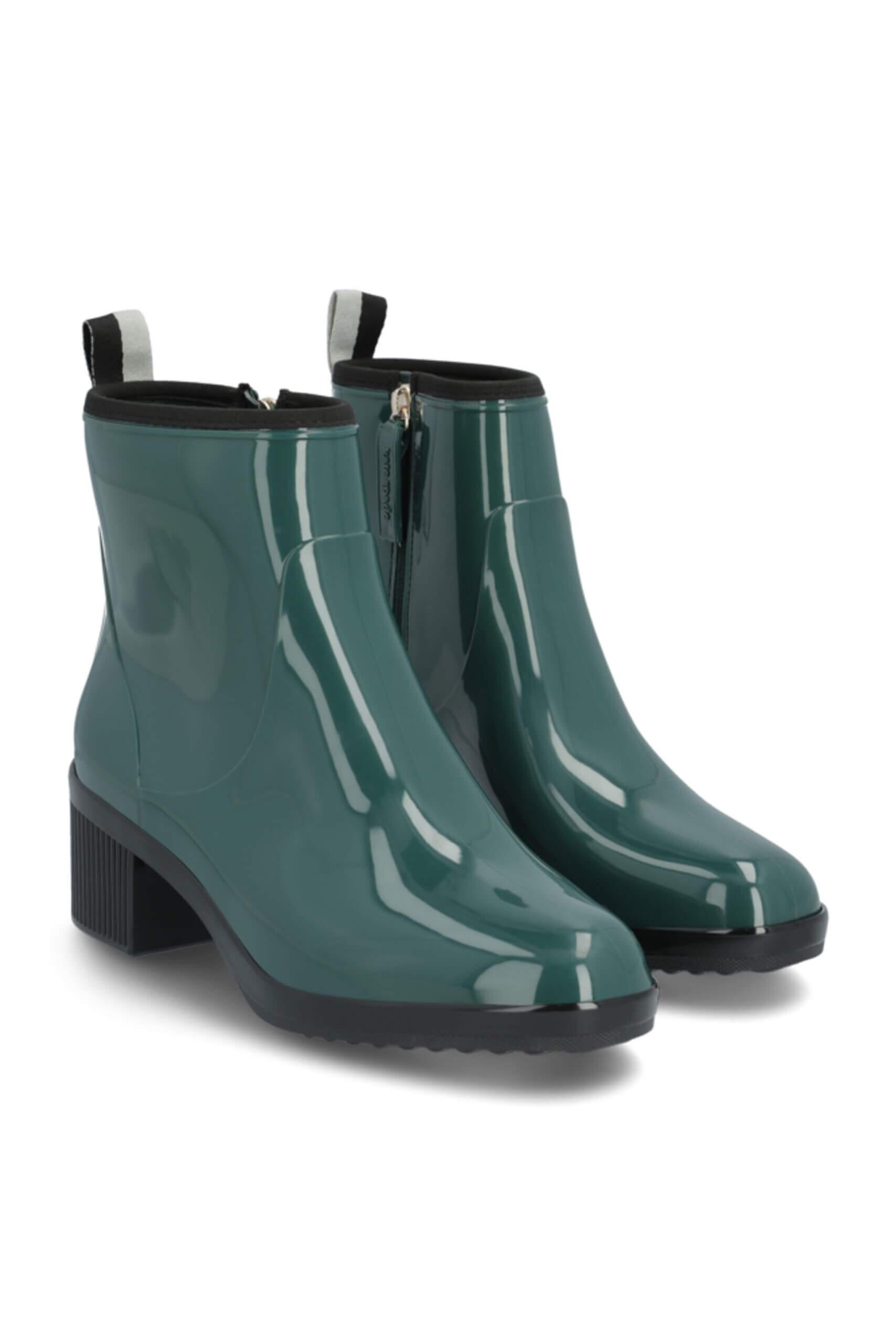 Stitch Fix Women’s dark teal heeled ankle rain boots.