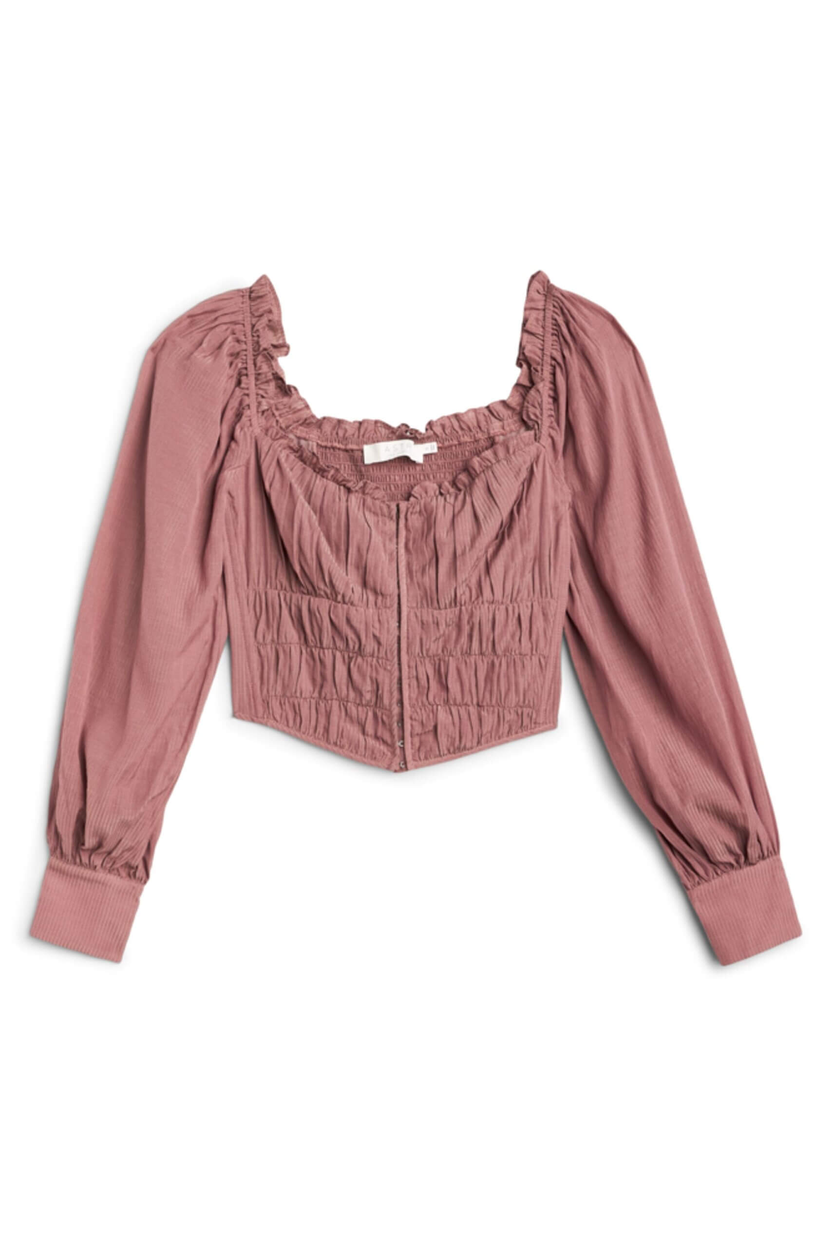 Stitch Fix Women’s dusty pink corset-style long-sleeve blouse.