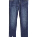 Stitch Fix Women’s dark-wash straight-leg jeans with floral embroidered hem.
