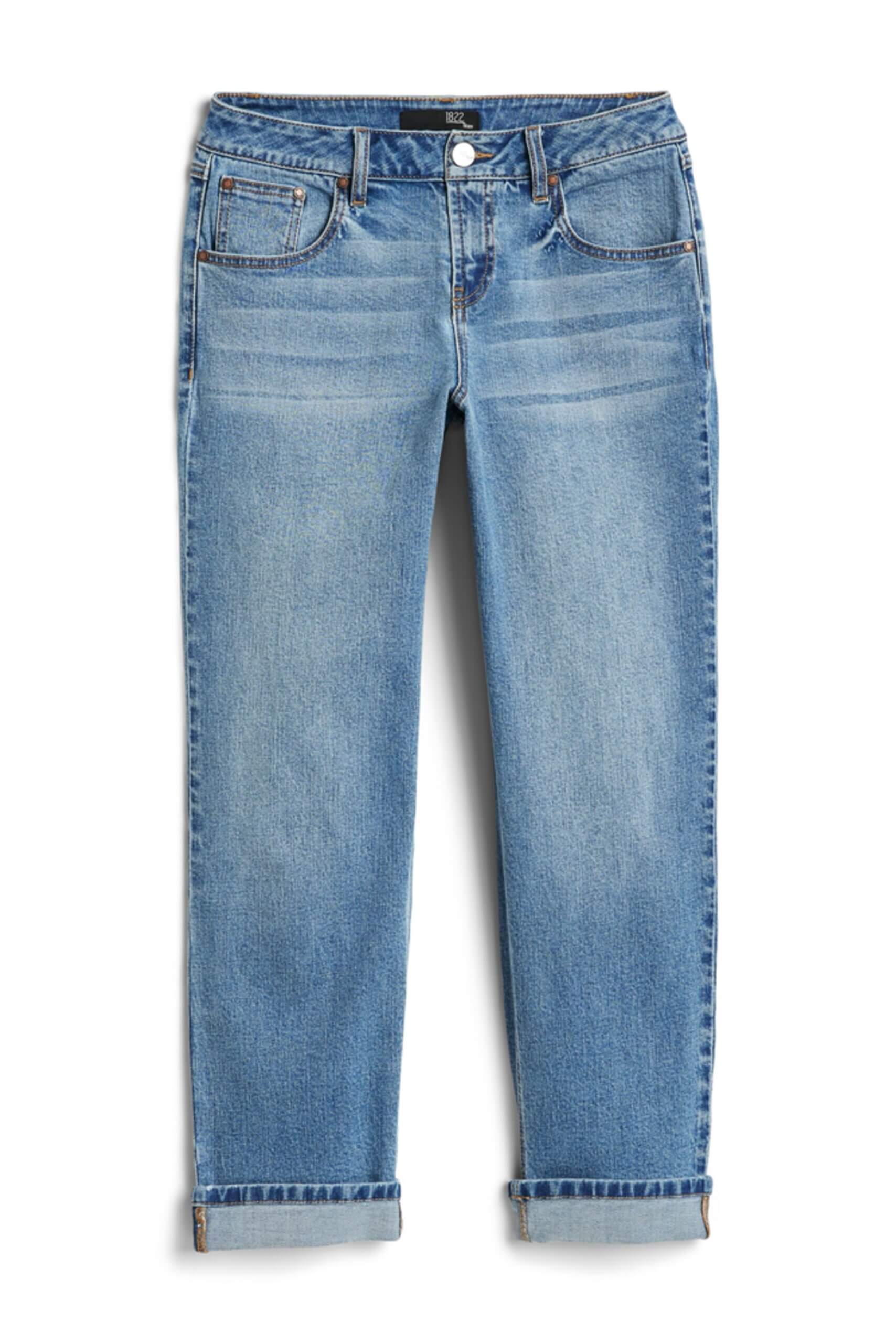 Stitch Fix Women’s medium-wash cuffed straight-leg jeans.