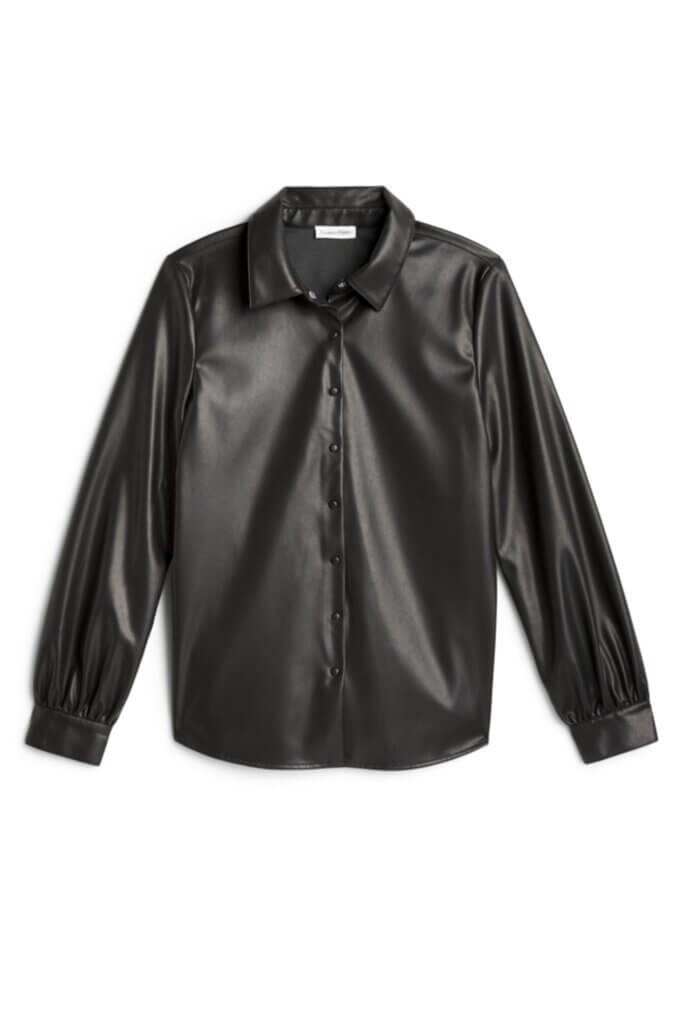 Stitch Fix Women’s black leather button-up shirt.