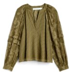 Stitch Fix Women’s olive peasant blouse with lace detail sleeves.