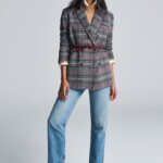 Stitch Fix Women’s outfit example of how to wear ankle boots with straight-leg jeans, blazer and sweater.