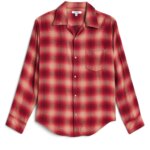 Stitch Fix Women’s red and tan button-up shirt.