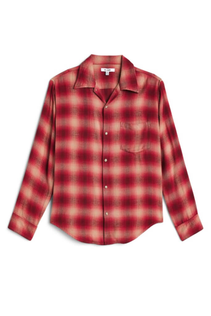 Stitch Fix Women’s red and tan button-up shirt.