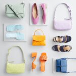 Stitch Fix women's 90s fashion accessories with various bright and pastel small bags, flats and heels.