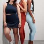 Stitch Fix women’s models wearing tennis skirt outfit and matching bra and legging sets.