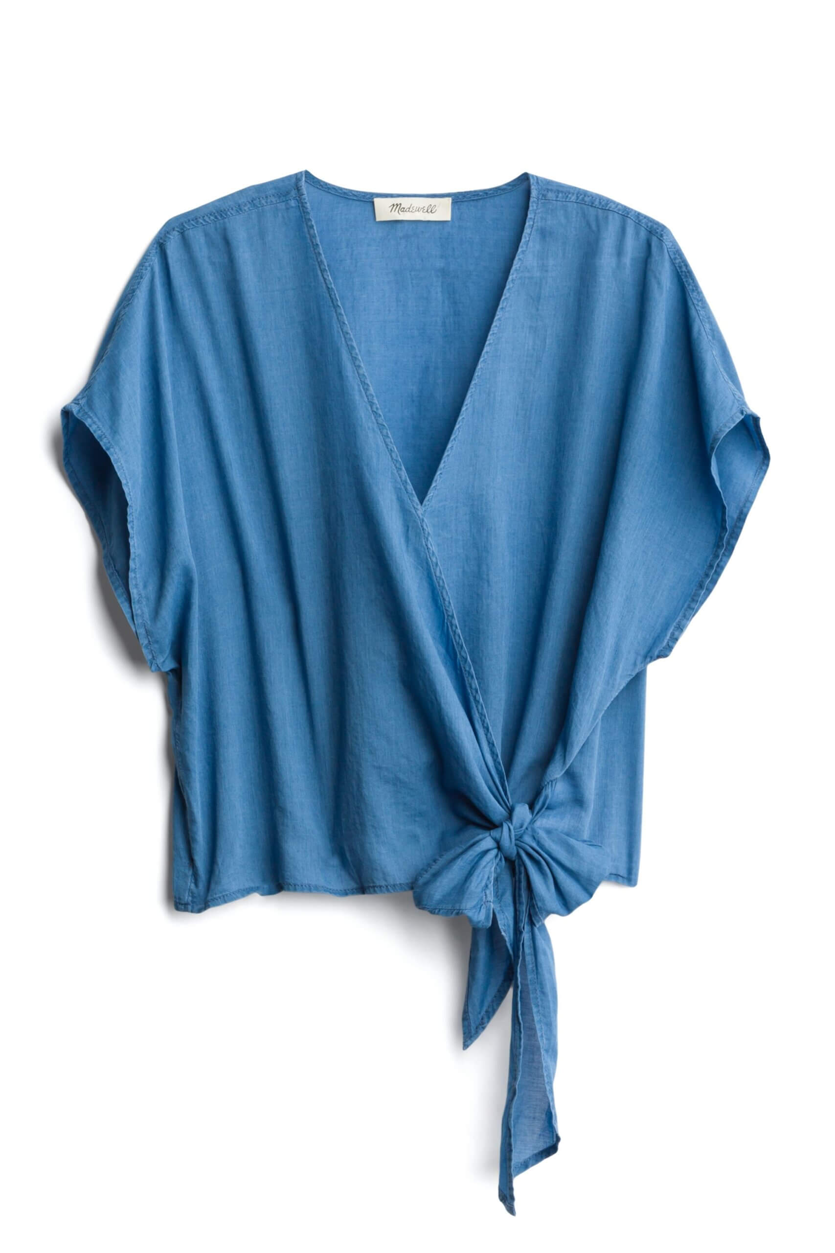 Stitch Fix women’s blue chambray wrap top.