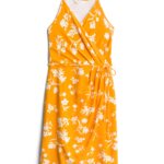 Stitch Fix women’s yellow and white floral print sleeveless wrap dress.
