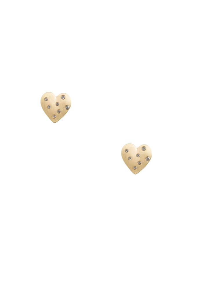 Stitch Fix women's gold and crystal heart stud earrings.