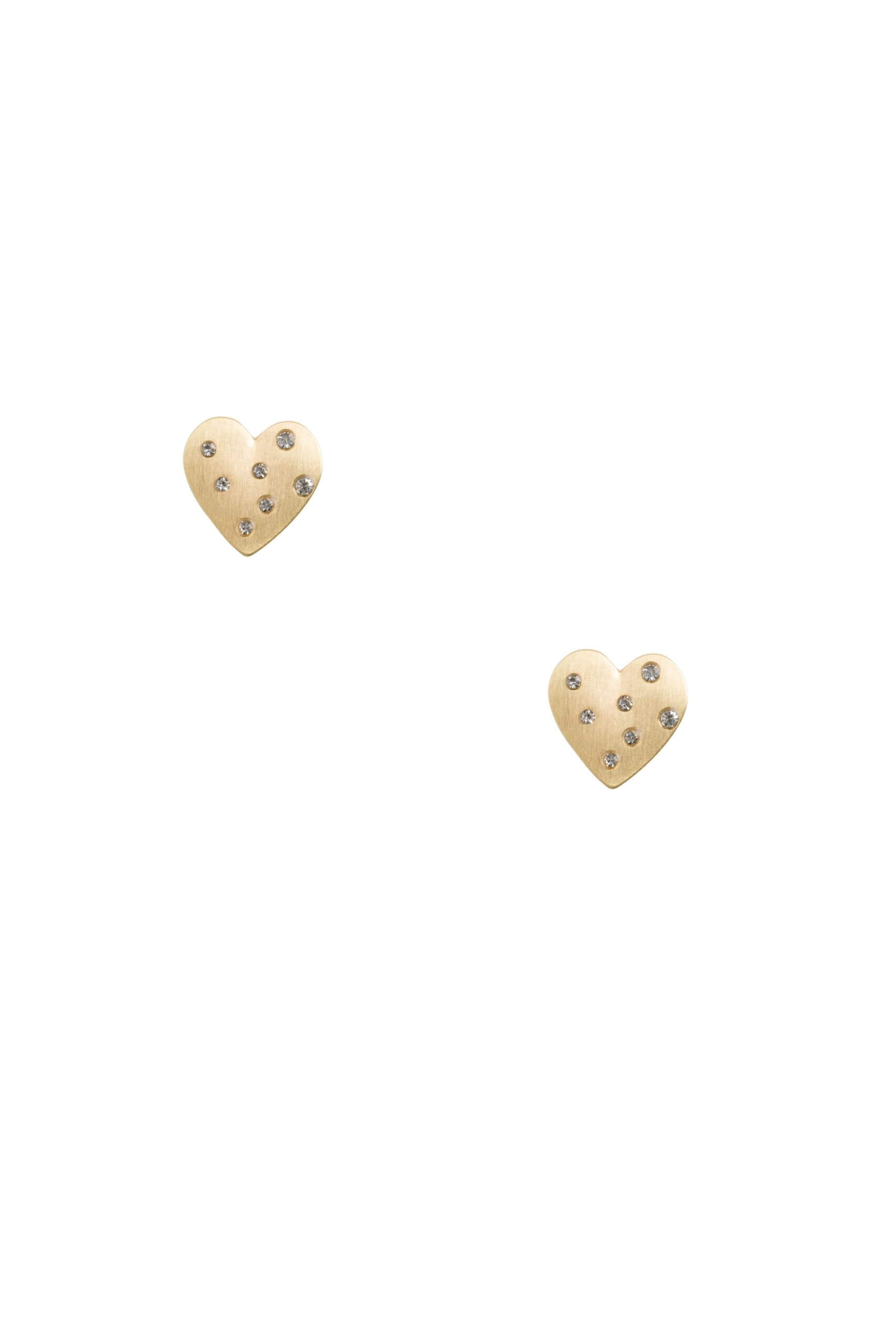 Stitch Fix women's gold and crystal heart stud earrings.