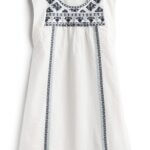 Stitch Fix women’s shift little white dress with blue embroidery.