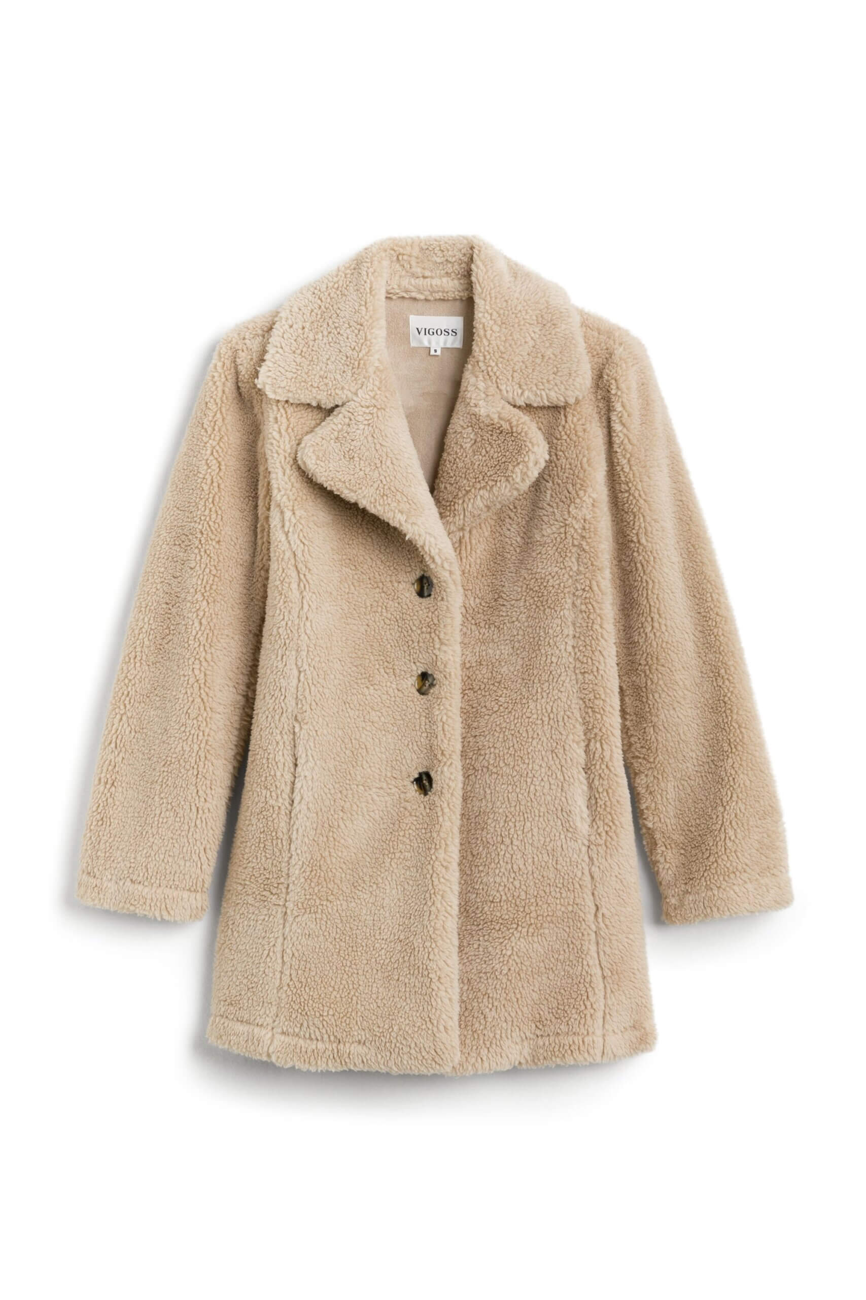 Stitch Fix women’s beige teddy bear coat with buttons.