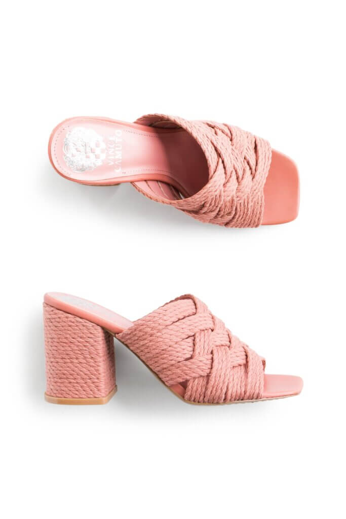 Stitch Fix women's pink peep toe mules.