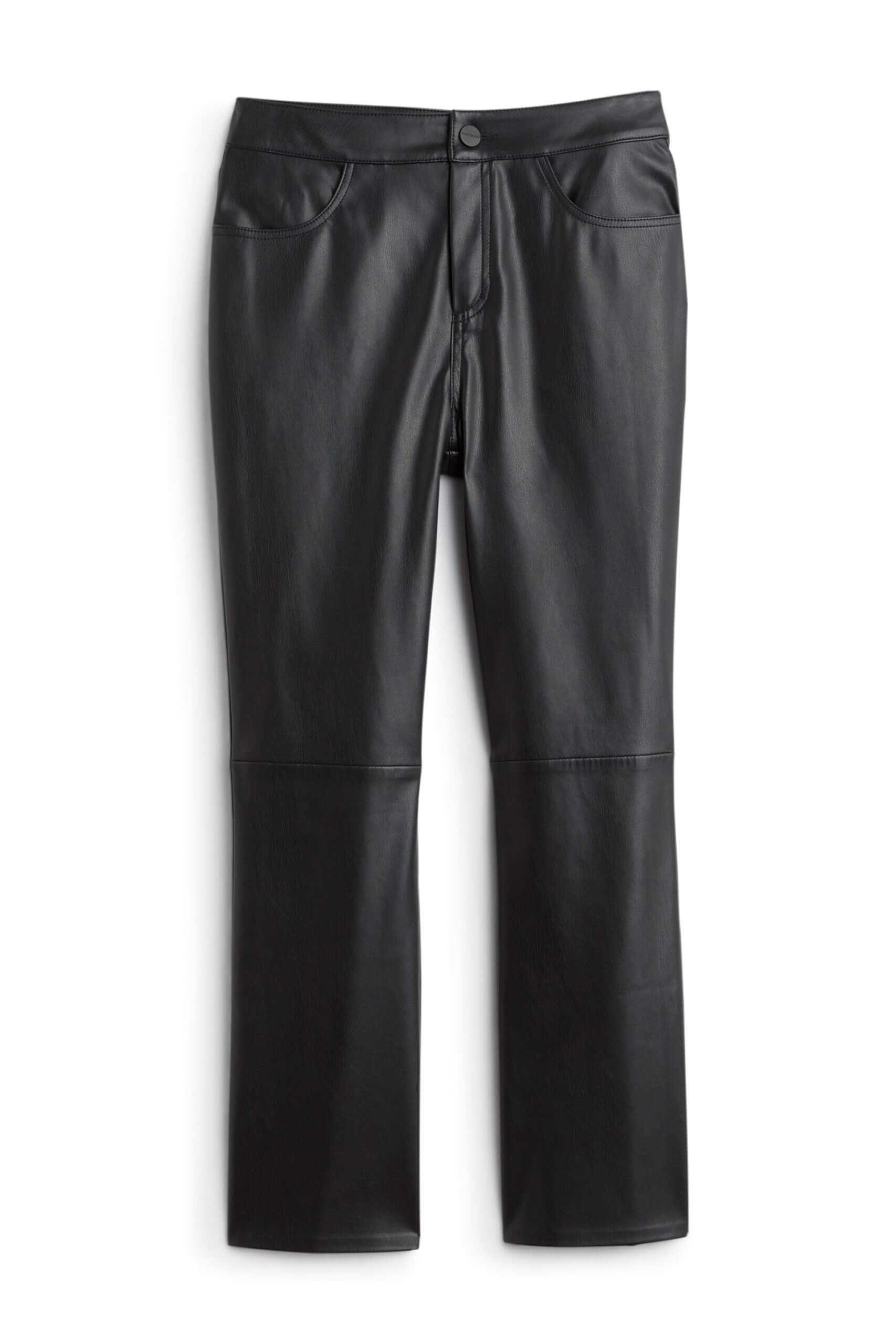 Stitch Fix women’s black patent leather straight-leg pants.