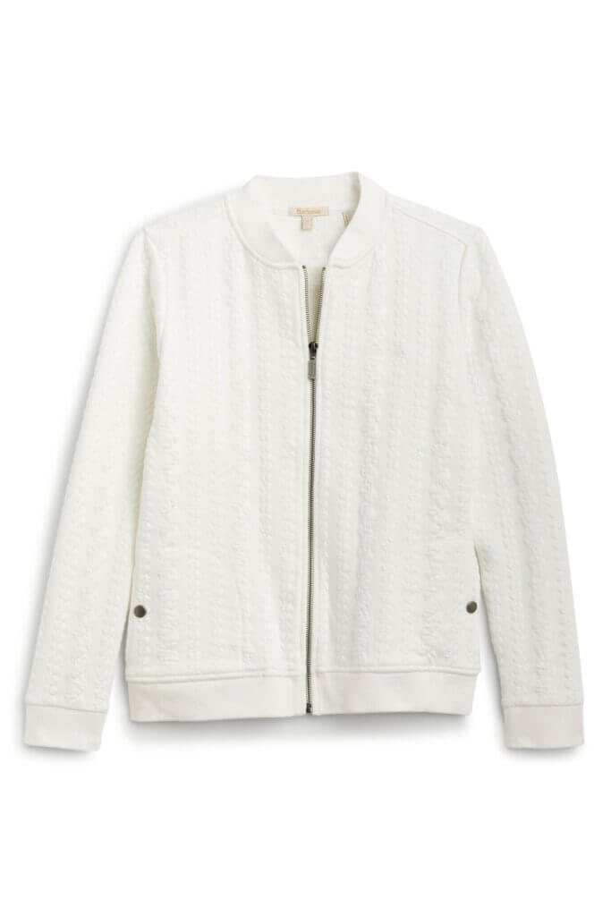 Stitch Fix women's textured white zip-up jacket.