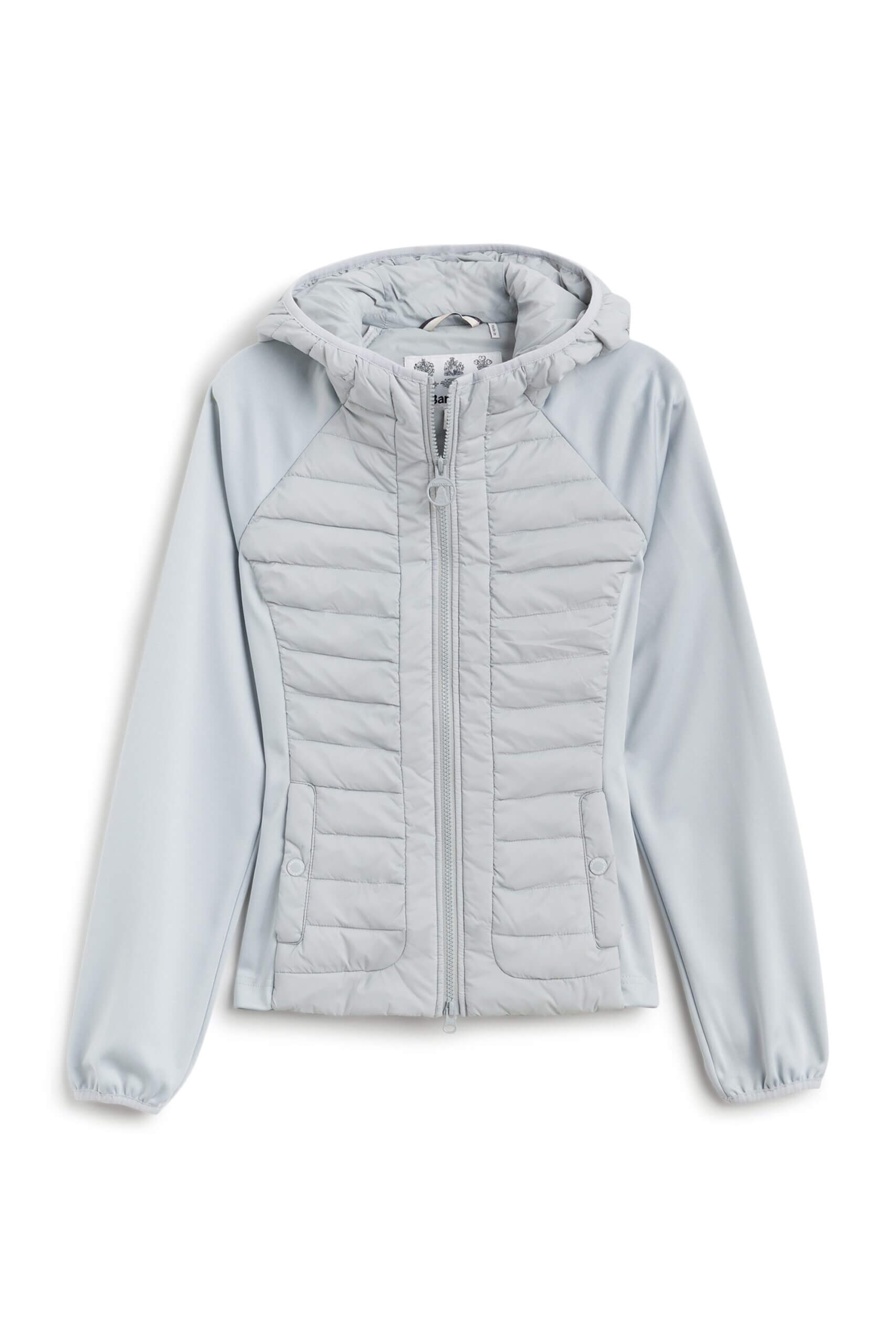 Stitch Fix women's light grey quilted hoodie.